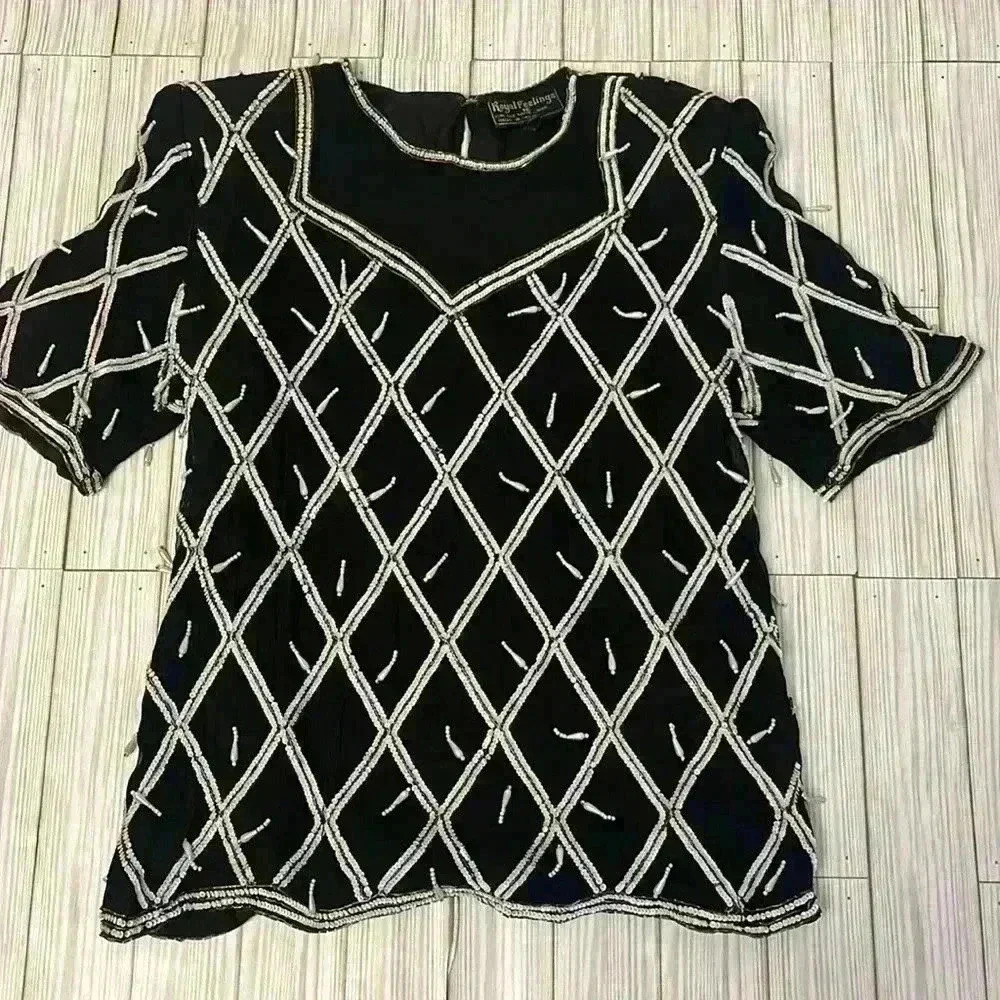 Vintage Pure Silk Beaded and Sequin Top